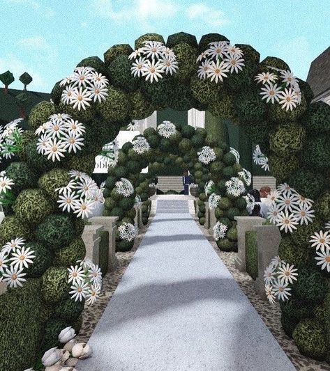 Wedding Venues Bloxburg, Bloxburg Wedding Ideas, Bloxburg Exterior Garden, Wedding Venue Bloxburg, Bloxburg Castle Build, Bloxburg Pathways Ideas, Wedding Bloxburg, Bloxburg Wedding Venue Ideas, Bloxburg Gate Entrance Ideas