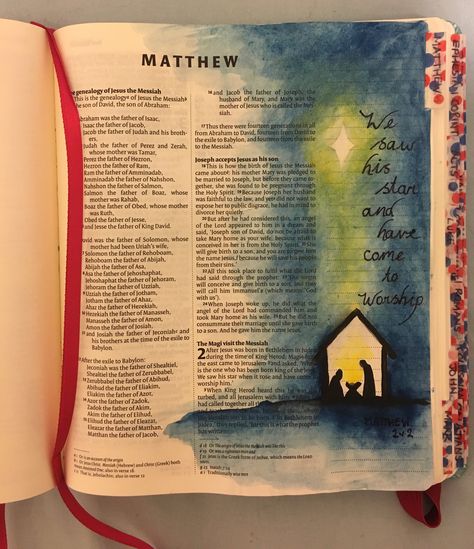 Nativity Bible Journaling, Matthew Journaling Bible, Bible Journaling Christmas, New Testament Bible Journaling, Bible Doodles Journaling, Christmas Bible Journaling, Matthew Bible Journaling, Bible Journaling Matthew, Bible Journal Matthew