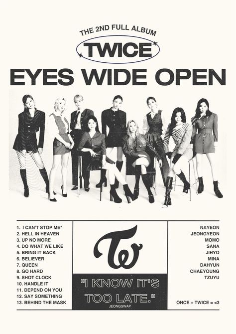 Twice Poster, Printable Wall Poster, Poster Edit, 2022 Aesthetic, Eyes Wide Open, Pop Posters, Poster Room, Kpop Posters, Black And White Posters