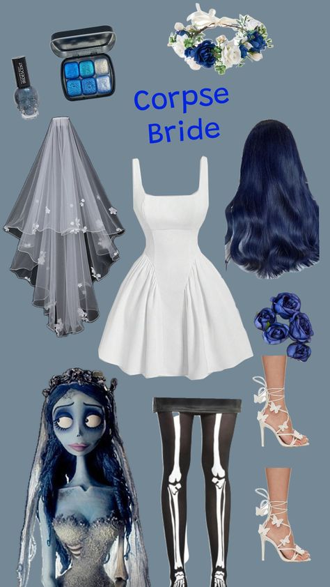 #corpsebridemovie Emily Corpse Bride Inspired Outfit, Corse Bride Costume, Corpse Bride Outfit Ideas, Tims Outfits, Corpse Bride Movie, Halloween Bride Costumes, White Christmas Party, Bride Halloween, Emily Corpse Bride