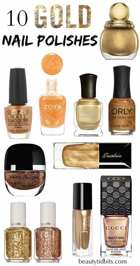 Best Gold Nail Polishes Gold Finger Nail Polish, Gold Nails Polish, Gold Nail Polish Ideas, Metallic Gold Nail Polish, Gold Accent Nail, Nail Polish Ideas, Gucci Nails, Optimum Health, Diy Tumblr