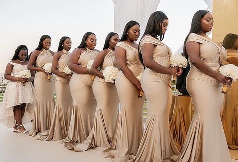 Absolutely gorgeous 🔥🔥 Planning & Design @behindthedesign Makeup @makeupbyclopez Models @misstay___ & @rickfleur Video- @lois_m_arts… Champagne Bridesmaid Dresses, Maid Of Honour Dresses, Sleeveless Bridesmaid Dresses, Plus Size Bridesmaid, Black Bridesmaid Dresses, Bridesmaid Dresses Online, Cheap Bridesmaid Dresses, Champagne Wedding, Africa Fashion