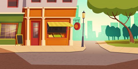 Local vegetable and fruit shop in urban ... | Free Vector #Freepik #freevector #food #city #house #building Shop Cartoon Background, Mall Cartoon Background, Indian Village Cartoon Background, Cartoon Background City, Shopping Background, Cartoon Background Images Village, Store Background, Gacha Background, Building Icon