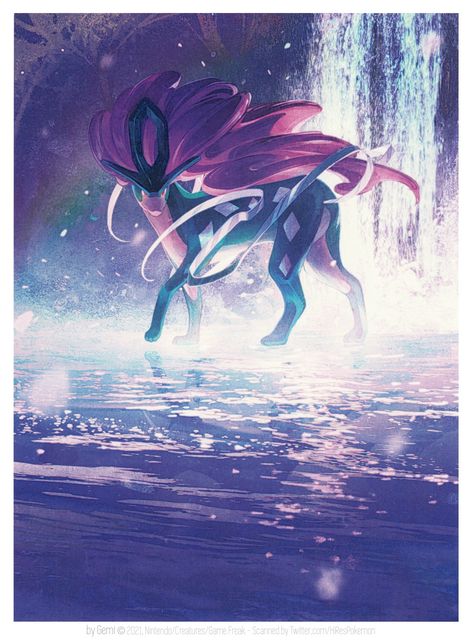 Suicune Pokemon, Pokemon Illustration, Ancient Mew, Pokémon Gold And Silver, Japanese Pokemon Cards, Pokemon Lugia, Art Pokemon, Pokemon Backgrounds, Gold Pokemon