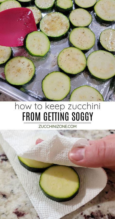 How to keep zucchini from getting soggy, a post by Zucchini Zone. Today we're talking about how to keep zucchini from getting soggy when cooking. With these tips, you can cook your zucchini on the stovetop, in the oven, and on the grill without creating a soggy mess! #soggyzucchini #howtopreventsoggyzucchini #zucchini #cookingzucchini #tips Can You Freeze Zucchini, Recipe Using Zucchini, Oven Roasted Zucchini, Zucchini In The Oven, Cook Zucchini, How To Cook Squash, Cooking Without Oil, Zucchini Recipes Baked, Freezing Zucchini