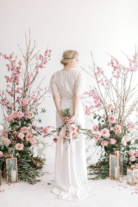 Spring Styled Shoot, Flower Backdrop Photoshoot, Spring Studio Photoshoot, Cherry Blossom Backdrop, Cherry Blossom Photoshoot, Shoots Ideas, Ruangan Studio, Wedding Themes Spring, Spring Studios