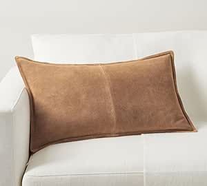 Genuine Leather Pillow Cover Case for Lumbar Throw Couch Pillows - Modern Farmhouse Decorative Sofa Thick & Soft Cushion Covers (Suede Camel, 14" x 22") Leather Throw Pillows, Suede Pillows, Faux Fur Pillow, Fur Pillow, Feather Pillows, Leather Pillow, Couch Throws, Lumbar Pillow Cover, Lumbar Throw Pillow