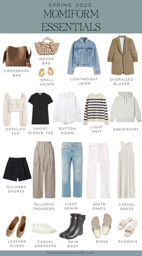 The Spring Momiform Essentials 2023 | Gold and Graphite by Jill Atogwe Summer Wardrobe 2023, Creating A Capsule Wardrobe, Wardrobe Revamp, Minimalist Wardrobe Capsule, Capsule Wardrobe Casual, Capsule Wardrobe Women, Spring Summer Capsule Wardrobe, Fashion Capsule Wardrobe, Essential Wardrobe