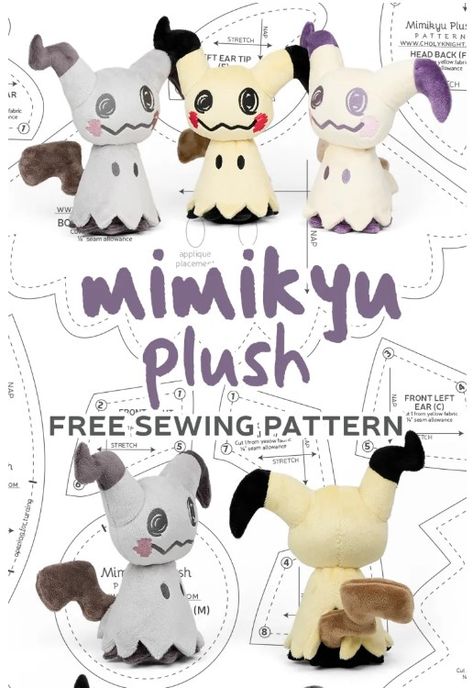 sew desu ne Pikachu Sewing Pattern, Mimikyu Plush Pattern, Diy Plush Pattern, Pokemon Plush Pattern Free, Anime Plush Pattern, Free Plushie Sewing Patterns, Pokemon Sewing Patterns, Sewing Pokemon, Pokemon Plush Pattern