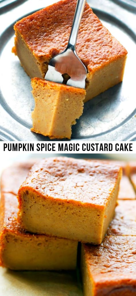 Magic Custard Cake Recipe, Spice Magic, Pumpkin Magic, Custard Cake Recipes, Magic Custard Cake, Pumpkin Custard, Pumpkin Cake Recipes, Custard Cake, Pumpkin Recipes Dessert