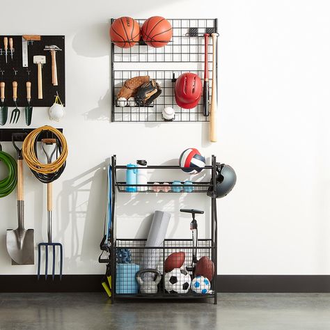 Heavy-Duty Sports Storage Rack | The Container Store Beach Storage, Workbench Organization, 70s Room, Sports Equipment Storage, Garage Organizing, Bike Storage Garage, Bike Storage Solutions, Lakehouse Ideas, Sports Storage