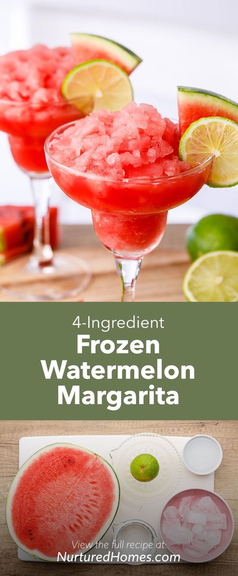 4-Ingredient Frozen Watermelon Margarita (The Best Summer Drink!) - Nurtured Homes Alcohol Ideas, Frozen Watermelon Margarita, Watermelon Dessert, Girly Drinks, Frozen Margarita, Fun Summer Drinks, Watermelon Drink, Specialty Drinks, Drinks Smoothies