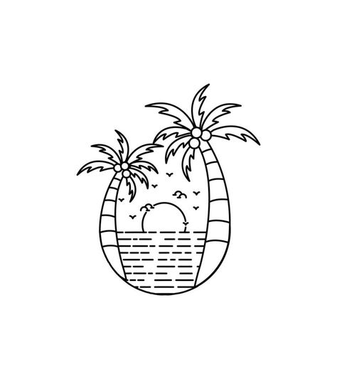 twin coconut coconut trees in the beach mono line art sunset, badge patch pin graphic illustration, vector art t-shirt design Line Art Sunset, Vector Cityscape, Design Advertisement, Coconut Trees, In The Beach, Art Sunset, Paint Night, Tree Line, Coconut Tree