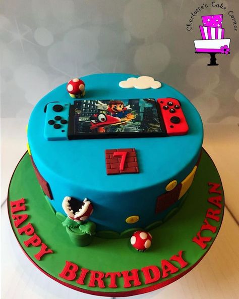 Nintendo Switch Cake, Nintendo Birthday Party, Nintendo Cake, Nintendo Birthday, Scary Halloween Cakes, Zelda Cake, Game Cake, Mario Birthday Cake, Birthday Cake Roses