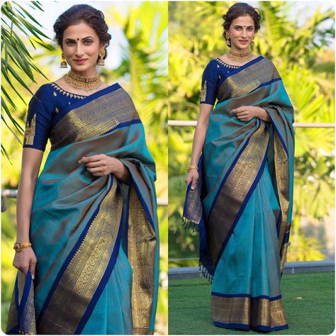 Blue Silk Saree, Karen Willis Holmes, Indian Saree Blouse, Indian Saree Blouses Designs, Silk Saree Blouse Designs, Hippy Chic, Traditional Saree, Sonakshi Sinha, Bollywood Style