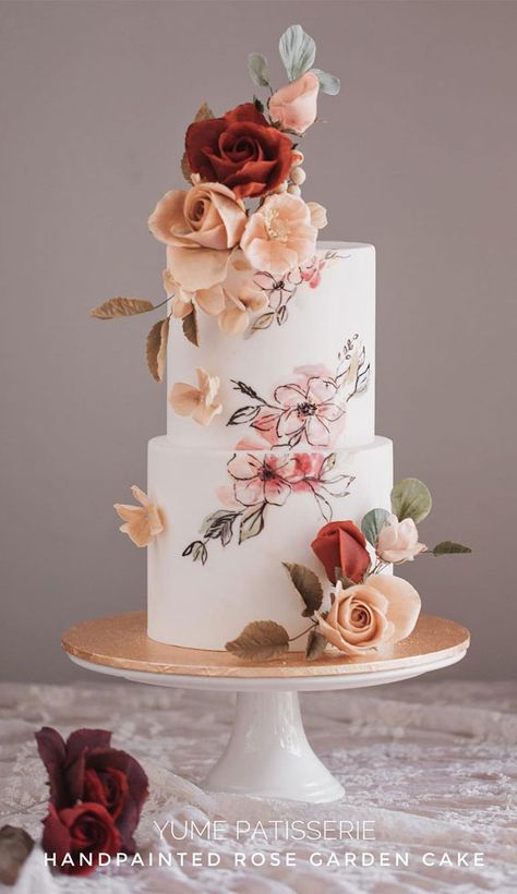 41 Best Wedding Cake Styles For Your Big Day : Wedding Cake Styles, Cake Styles, Hand Painted Wedding Cake, Rose Wedding Cake, Painted Wedding Cake, Wedding Color Palettes, Hand Painted Cakes, Wedding Cake Roses, Lace Wedding Cake