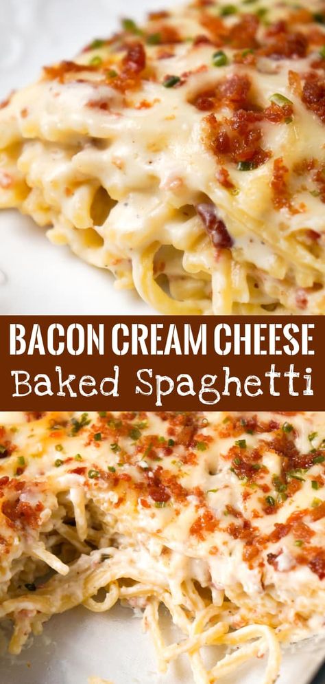 Cream Cheese Baked Spaghetti, Cheese Baked Spaghetti, Chive Cream Cheese, Cream Cheese Spaghetti, Cheese Baked, Spaghetti Casserole, Delicious Pasta, Yummy Pasta Recipes, Pasta Dinner Recipes