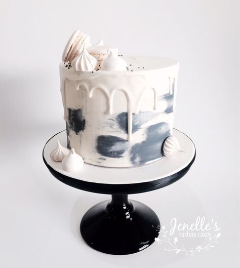 Grey and white drip cake. By Jenelle's Custom Cakes. White Drip Cake, Elegant Cake Design, Make Birthday Cake, Beach Cakes, Watercolor Cake, Big Cakes, Cake Decorating Designs, Drip Cake, Painted Cakes