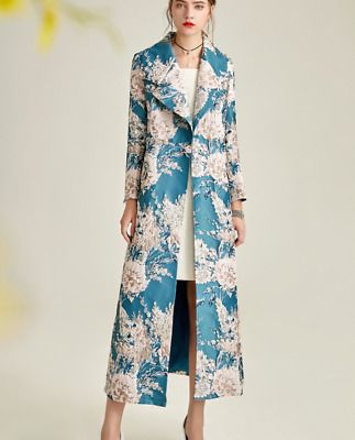 Embroidery Floral Occident Womens Long Jacquard Trench Coat Outwear Windbreaker   | eBay Cocktail Pattern, Outer Batik, Style Trench Coat, Long Outer, Fall Accents, Outer Women, Types Of Coats, Trench Coat Style, Outwear Coat