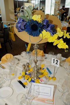 tea party table decoratins using straw hats - Google Search Hat Themed Party Ideas, Hat Centerpieces, Kentucky Derby Themed Party, Diy Tea Party, Centerpieces Table, Craft Table Diy, Ladies Tea, Banquet Ideas, Diy Tea