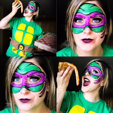 Tmnt Face Paint, Ninja Turtle Makeup Women, Ninja Turtle Makeup, Ninja Turtles Makeup, Tmnt Makeup, Ninja Turtle Face Paint, Ninja Turtle Costume, Tmnt Girls, Turtle Costumes