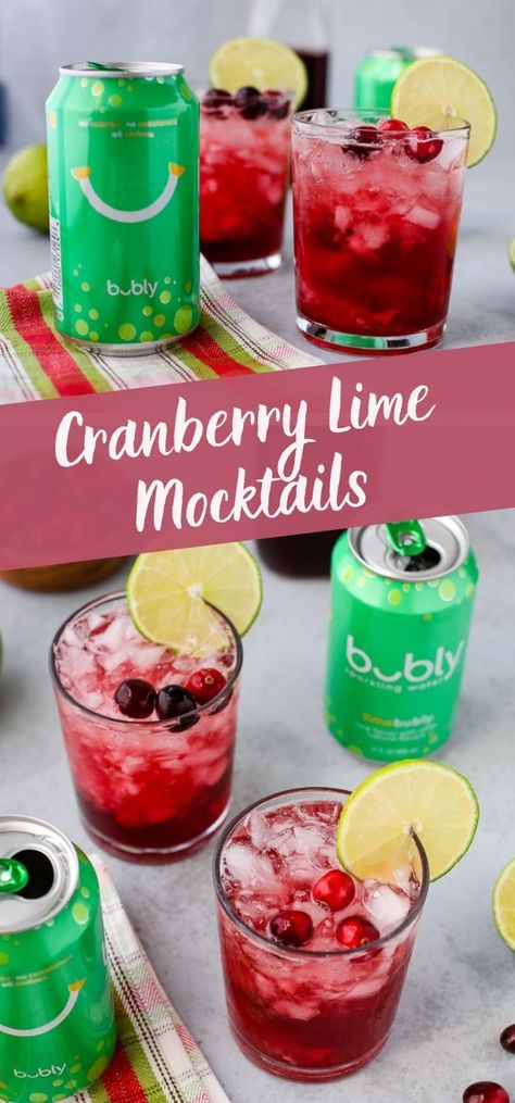 #ad These cranberry lime mocktails are the perfect, festive drink to enjoy over the holidays! Lime @bublywater sparkling water, cranberry juice, and simple syrup come together for a refreshing drink, perfect for any occasion! #bublypartner Lime Mocktails, Summer Mocktail Recipes, Cranberry Mocktail, Drinks With Cranberry Juice, Holiday Mocktail, Cranberry Drinks, Easy Mocktail Recipes, White Cranberry Juice, Alcohol Free Drinks