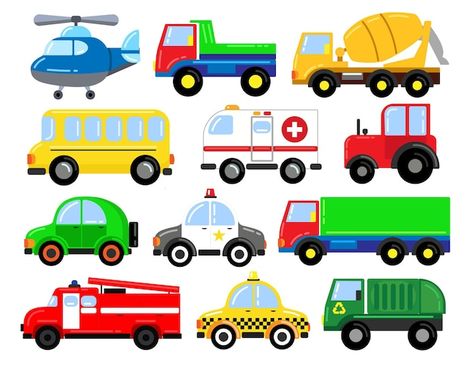 A large set of cars. for learning presch... | Premium Vector #Freepik #vector #cartoon-truck #van-car #van #car-truck Ambulance Cartoon, Bus Cartoon, Safari Animals Birthday, Kindergarden Activities, Creative Activities For Kids, Kids Clipart, Classroom Fun, Art Lesson Plans, Cars Birthday