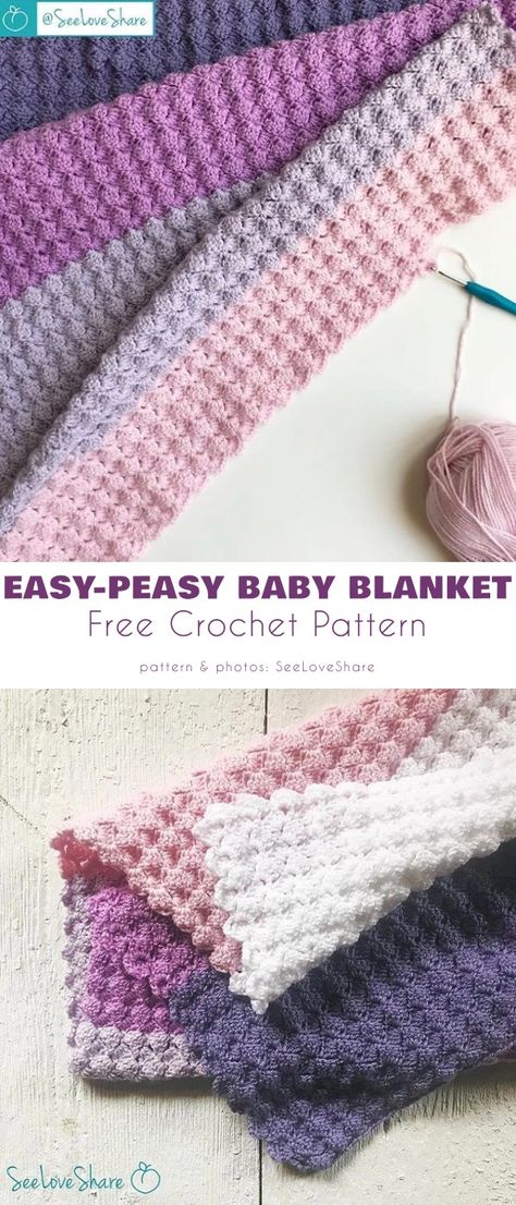 Easy-Peasy Baby Blanket Free Crochet Patterns - Your Crochet Free Fast Crochet Blanket Patterns, Crochet Blankets Free Patterns Easy, Free Crochet Toddler Blanket Pattern, Easy Blankets To Crochet, Baby Boy Blankets Crochet Free, Baby Blanket To Crochet, Free Crocheted Baby Blankets, Doll Blanket Crochet Free Pattern, Easy Crochet Blanket Size 4 Yarn