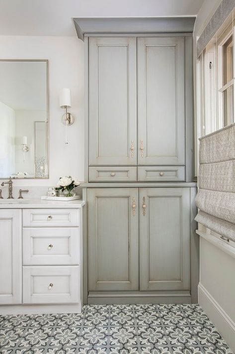 Bathroom Vanity With Linen Cabinet Towers, Bathroom Vanity With Linen Cabinet, Bathroom Armoire, Vanity With Linen Cabinet, Future Farmhouse, Bathroom Linen Closet, Tall Cabinets, Amazing Interior Design, Floor To Ceiling Cabinets