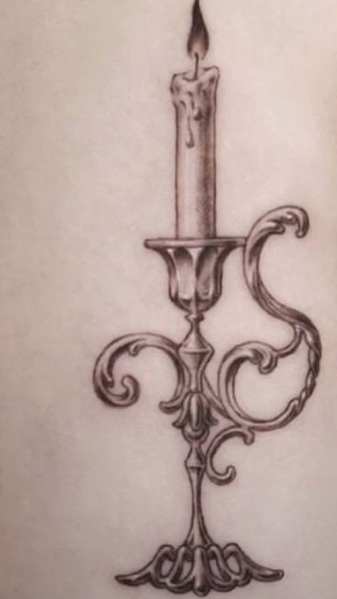 Gothic Candle Tattoo, Candle Holder Tattoo, Candlestick Drawing, Candle Stick Tattoo, Candlestick Tattoo, Stick Tattoo, Cup Tattoo, Gothic Candles, Candle Tattoo