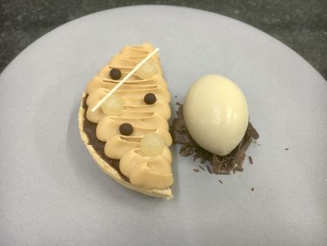 Malt Ice Cream, Pear Tart, Plated Desserts, Hazelnut, Tart, Pear, Pastry, Caramel, Ice Cream