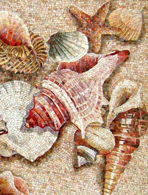 Nautical Mosaic, Seashell Mosaic, Art Pierre, Shell Mosaic, زجاج ملون, Mosaic Art Projects, Mosaic Tile Art, Mosaic Madness, Pebble Mosaic