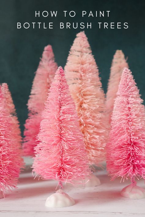 DIY Christmas decorations. Painted bottle brush trees. Spray Painted Bottles, Bottle Trees, Valentine Tree, Bottle Brush Christmas Trees, Custom Bottle, Brush Trees, Pink Bottle, Pink Christmas Decorations, Custom Bottles