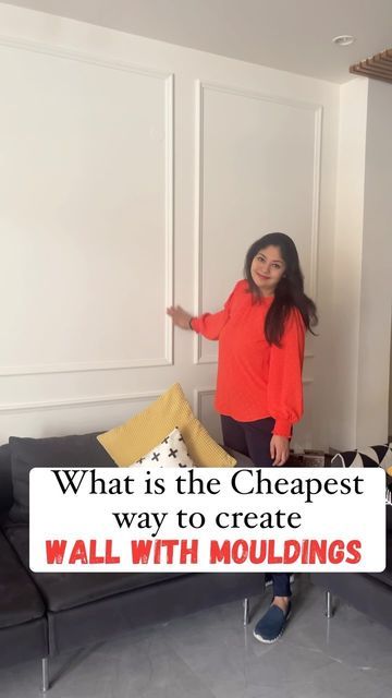 Sonika Khurana Sethi on Instagram: "Cheapest way to create a wall with mouldings! Pvc mouldings! You will find these at any local wood shop! #wallpanel #wallpanelling #coloraza Pvc mouldings, wall paneling, wainscoting, wall decor" Pvc Molding Wall Design, Pvc Moulding Wall, Pvc Molding Wall, Pvc Moulding Wall Design, Living Room Wall Molding Ideas, Wall Molding Ideas Living Room, Wall Pvc Panel Design, Moulding On Walls Living Room, Pvc Wall Panels Design For Living Room