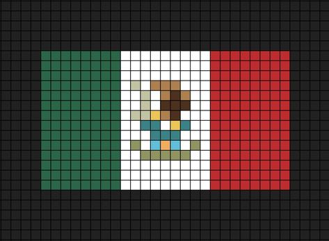 A medium pixel art template of the current Mexican flag from 1968 (25 wide, height 14). Mexican Pixel Art, Mexico Flag Perler Beads, Mexican Flag Pixel Art, Mexican Flag Perler Beads, Lmanburg Flag Pixel Art, Mexico Flag Pixel Art, Flags Pixel Art, Mexican Flag Drawing, Pride Flag Cross Stitch