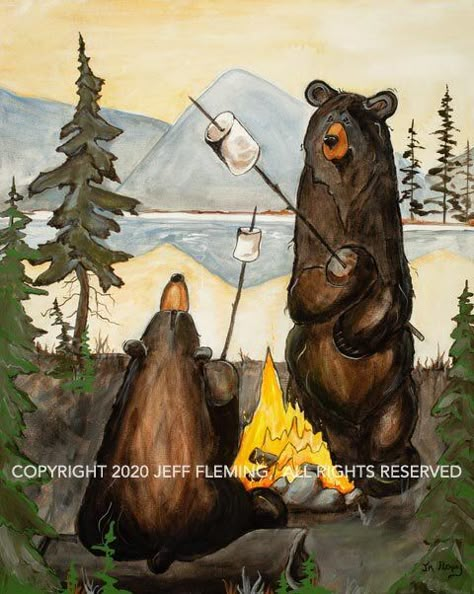 October Sunset, Camping Illustration, Black Bears Art, Bear Paintings, Charcoal Drawings, Bear Illustration, Bear Pictures, Ink Drawings, Bear Art