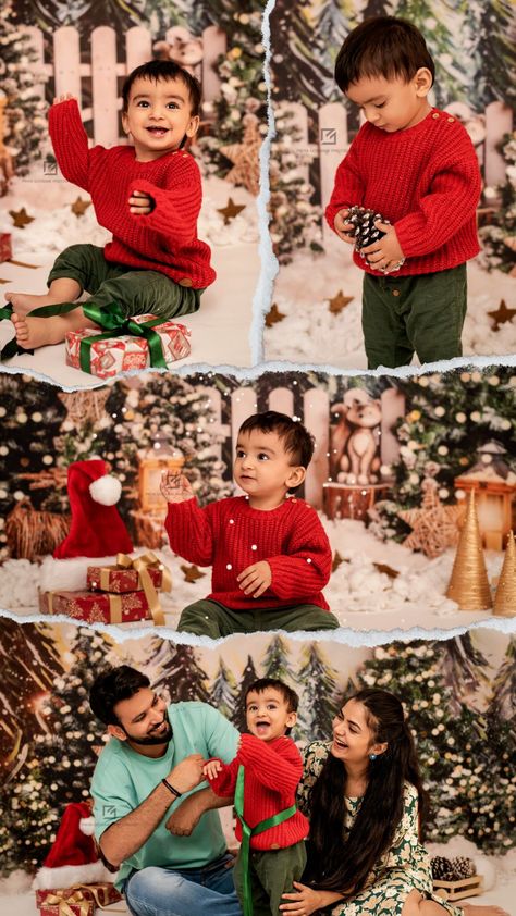 Christmas Theme Baby and Family Photoshoot Christmas Theme Baby Photoshoot, Baby Family Photoshoot, Christmas Baby Photoshoot, Family Christmas Photoshoot, Christmas Photography Family, Baby Christmas Photography, Mini Wardrobe, Baby Milestones Pictures, Milestone Pictures