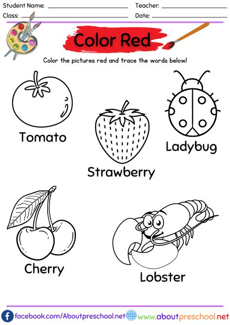 Color Red Activities, Color Worksheet, Preschool Color Activities, Color Worksheets For Preschool, Pre K Worksheets, Kids Worksheets Preschool, Preschool Coloring Pages, The Color Red, Kindergarten Learning Activities