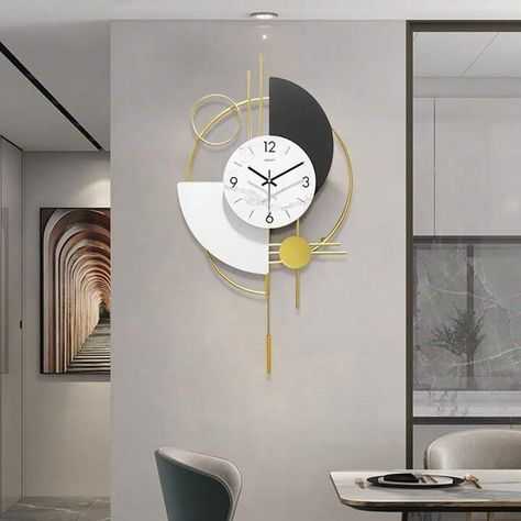 3D Mute Metal Wall Clock with Gold Pendulum Modern Round Decor Art Living Room Bedroom | SHEIN USA Traditional Wall Clocks, Home Clock, Wall Clock Design, Abstract Wall Decor, Clock Decor, Decoration Inspiration, Round Wall Clocks, Décor Diy, Round Decor