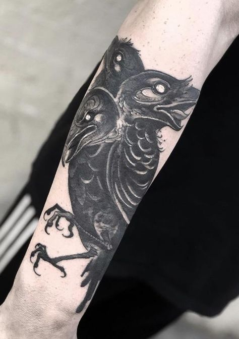 Two Headed Raven Tattoo, Two Headed Bird Tattoo, Three Headed Tattoo, Three Crows Tattoo, St Tattoo, Unique Creatures, Tattoo Concepts, Crow Tattoo, Raven Tattoo