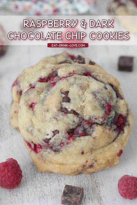 Lane And Grey Fare Raspberry Cookies, Dark Chocolate Raspberry Cookies, Raspberry Chocolate Chip Cookies, Chocolate Raspberry Cookies, Raspberry Cookie Recipes, Raspberry Dark Chocolate, Raspberry Chocolate Chip, Dark Chocolate Chip Cookies, Oatmeal Coconut Cookies