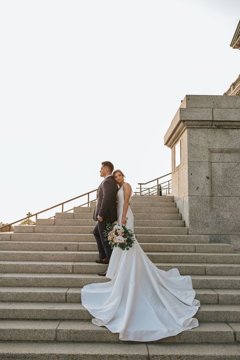 Utah state capitol bridal photos Utah wedding photographer Utah elopement photographer long wedding dress train Long Wedding Dress Train, Utah State Capitol, Nye Wedding, Indie Wedding, Long Train Wedding Dress, Engagement Pictures Poses, Utah State, Wedding Dress Train, Utah Wedding Photographers