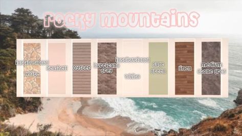 Bloxburg Color Themes, Color Palette Bloxburg Exterior, Bloxburg House Colour Schemes Exterior, Bloxburg House Pallete, Bloxburg House Themes, Bloxburg Color Schemes Exterior, Bloxburg Wall Colors, Bloxburg Wall Ideas, Bloxburg House Colors