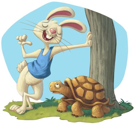 Tortoise and the hare illos. by chewgag on deviantART Tortoise Pictures, Rabbit And Tortoise, Picture Story For Kids, Hare Drawing, Hare Pictures, The Tortoise And The Hare, Hare Illustration, Tortoise And The Hare, Hare Painting