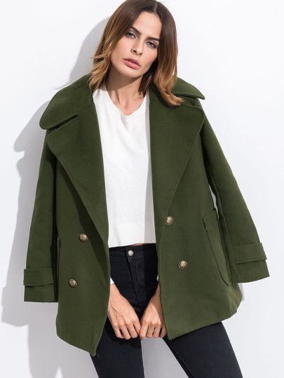 Army Green Double Breasted Coat Olive Coat, Army Green Coat, Military Coat, Budget Fashion, Long Sleeves Coats, Green Coat, Double Breasted Coat, Fast Fashion, First Order