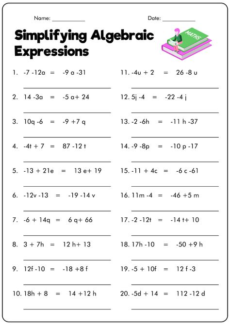 Algebraic Expression, Simplify Math, Basic Algebra Worksheets, Evaluating Algebraic Expressions, Pre Algebra Worksheets, Simplifying Algebraic Expressions, Basic Algebra, 6th Grade Worksheets, Simplifying Expressions