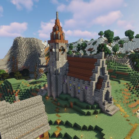 Minecraft Medieval Church (/u/DasGottlos) Couples Minecraft House, Medieval Church Minecraft, Minecraft Medieval Church, Minecraft Chapel, Minecraft Church, Villa Minecraft, Minecraft Medieval House, Minecraft Kingdom, Minecraft Building Guide