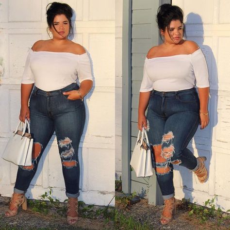 Plus Size Fashion - Instagram photo by @frankietavares Big Girl Fashion, Plus Size Beauty, Fashion Weeks, Curvy Girl Fashion, Curvy Outfits, Look Plus, Stylish Fashion, Curvy Fashion, Ripped Jeans