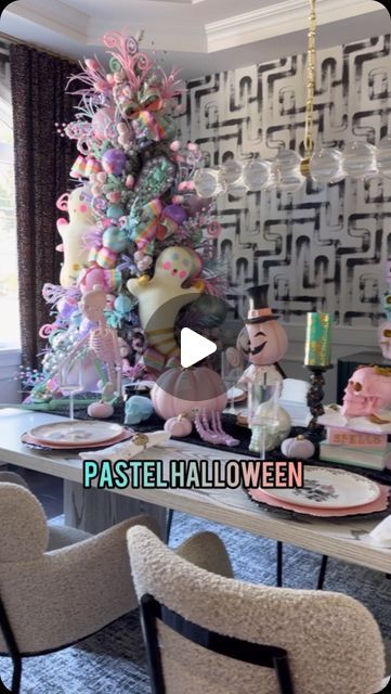 SAMI RICCIOLI on Instagram: "Halloween pastel dining room 👻 🎀 Haters will say it looks like unicorn vomit. Gosh I love when people comment negatively like they have to live here 😄 You are free to decorate as you choose in any color. There are no rules to decorating as long as you love it. 

#halloweendecor #halloween #halloweenobsessed #spookyseason #thisishalloween #holidaydecor #halloweendecor  #homegoods #homegoodsfinds table decor came from @homegoods @homegoodsobsessed" Pastel Color Halloween Decor, Pastel Dining Room, There Are No Rules, No Rules, Kawaii Halloween, Halloween Decor, Table Decor, You Choose, Halloween Decorations