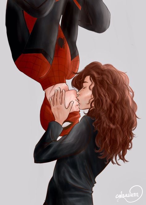 Spiderman And Mj, Upside Down Kiss, Spider Man Mcu, Peter Parker Fanart, Michelle Jones, Mcu Marvel, Peter Parker, Make It Happen, Upside Down